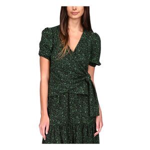 MICHAEL MICHAEL KORS Womens Black Short Sleeve Faux Wrap Top XXS